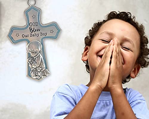 elskandi Crib Cross God Bless This Baby Boy Wall Art for Nursery