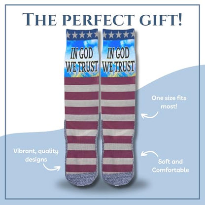 Bible Verse Socks for Men, Christian Scripture Crew Socks, Faith Gift - color: In God We Trust