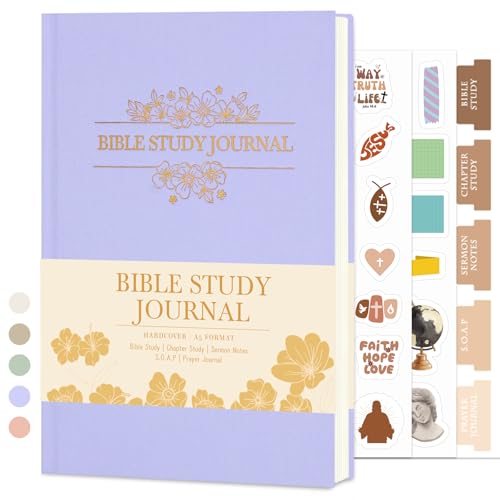 XKDOUS Linen 8.6" Bible Study Journal, Bible Notebook for Women, Purple - color: Linen Purple