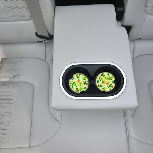Cute Avocado Car Coasters: Pack of 2, Absorbent Ceramic Drink Cup Holder Coasters with Finger Notch for Easy Removal - color: Avocado