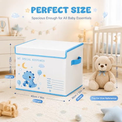 Baby Memory Keepsake Box 16x12x12 Inch Elephant Dinosaur Pattern - color: blue