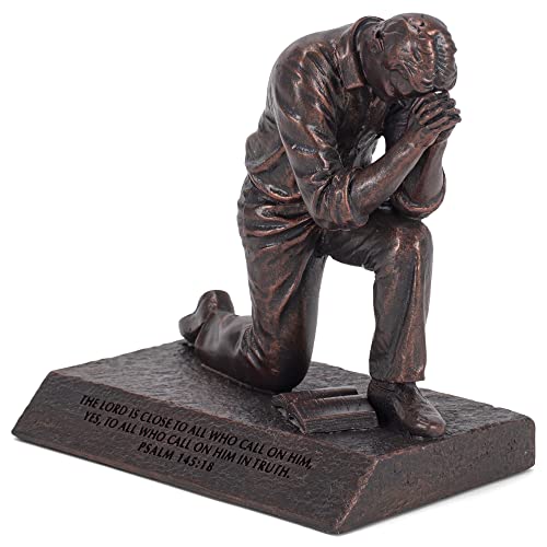 Lighthouse Christian Products Praying Man Seeking God Bronzelike Finish 4.5 x 2.75 Cast Stone Mounted Sculpture - style: Man