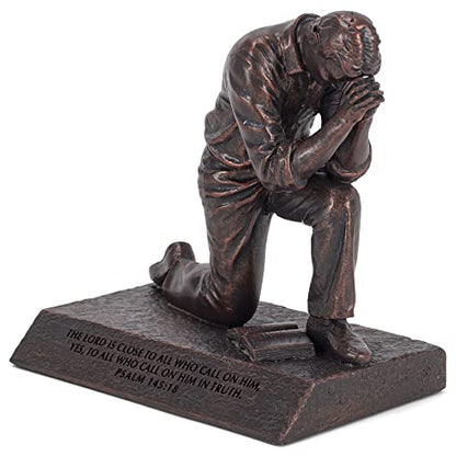 Lighthouse Christian Products Praying Man Seeking God Bronzelike Finish 4.5 x 2.75 Cast Stone Mounted Sculpture - style: Man
