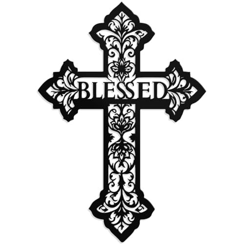 Hnatzu Cross Wall Decor – Blessed Floral Metal Art – Christian Home & Wall Blessing Decor for Indoor - color: Blessed
