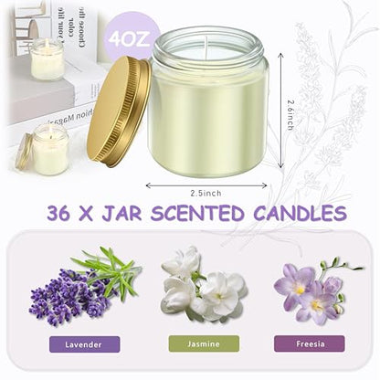 ACITHGL 36 Pcs 4oz Mini Mason Jar Candles Small Scented Candles Bulk Aromatherapy Ideal Souvenir Favors for Wedding Birthday Party (Freesia, Lavender, Jasmine, Gold) - color: Gold, style: Freesia, Lavender, Jasmine