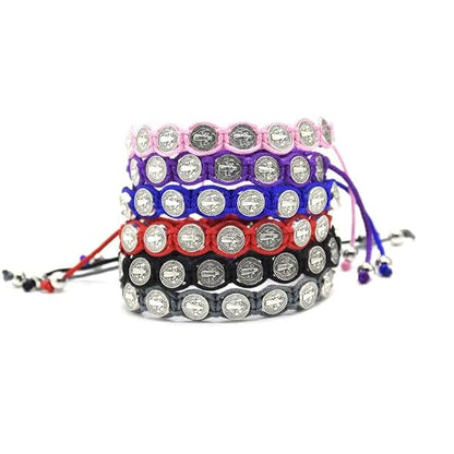 925 Sterling Silver San Benito Bracelet For Women And Men, Catholic Multicolor Bracelet St. Benedict Medal Hand Knitted Knot Coin Beaded Adjustable Religious Prayer Faith - color: Pink - San Benito Bracelet