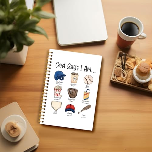 Baseball Christian Notebook, God Says I Am Bible Journaling for Men, Baseball Lovers Fans Players Gifts, Religious Notebook Journal, Christian Hardcover Spiral Notebooks 5.5x8.3 Inch - color: Section 10
