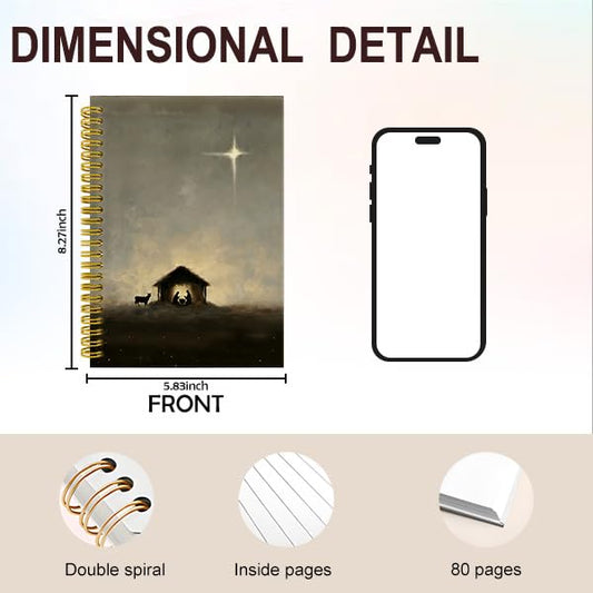 Christian Notebook Journal, Nativity Scene Jesus Bible Verse Journal Gifts for Women, Holy Night Star Religious Prayer Spiral Hardcover Notebook for Work Study, 5.5x8.3 Inch - color: Multiple color3