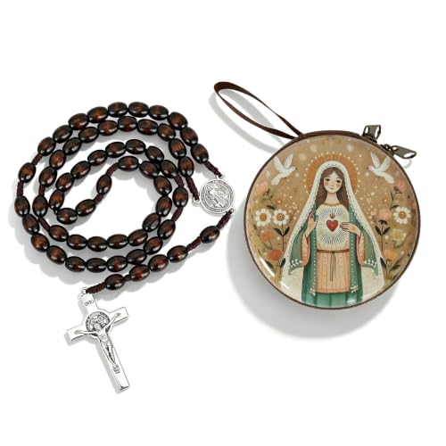 Wooden Catholic Rosary Beads, Rosarios Catolicos with Decorative Prayer Box - color: Brown (10)