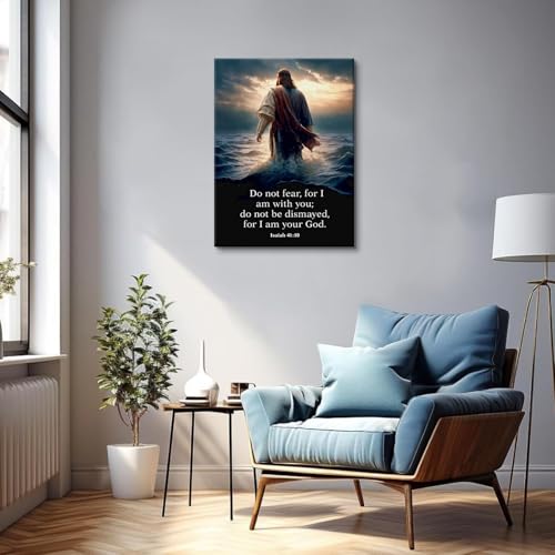 Jesus Walking on Water Canvas Wall Art Christian Inspirational Painting Picture Wall Decor Do Not Fear for I Am with You Bible Poster Print for Church Living Room Prayer Room Home Decor12x16 in canvas - color: Jesus05, size: 12"L x 16"W