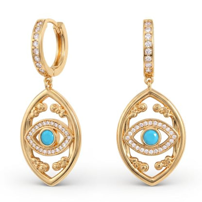 VACRONA Gold Heart Hoop Earrings Huggie Earrings for Women 14k Gold Plated Small Hoops Earrings - color: Exquisite Evil Eye-Gold