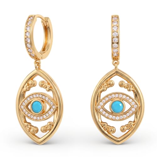 VACRONA Gold Heart Hoop Earrings Huggie Earrings for Women 14k Gold Plated Small Hoops Earrings - color: Exquisite Evil Eye-Gold