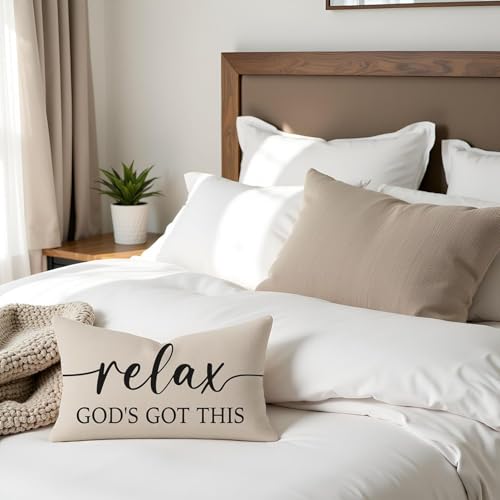 Christian Pillow Covers 12x20 Set of 2, Warm Cream Lumbar Case - color: Warm Cream