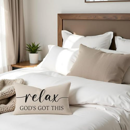 Christian Pillow Covers 12x20 Set of 2, Warm Cream Lumbar Case - color: Warm Cream