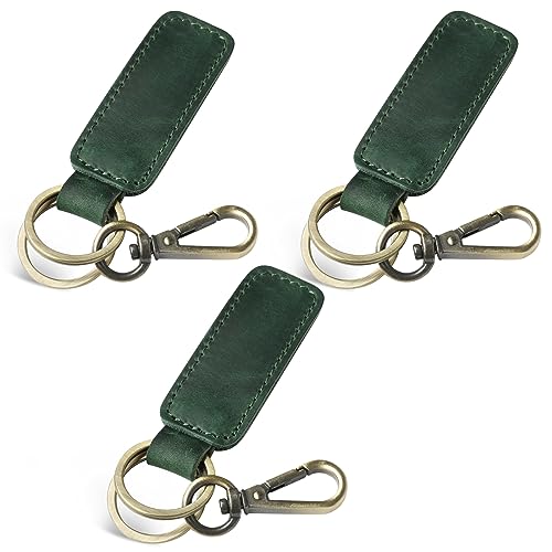 Jack&Chris Genuine Leather Car Keychain, Universal Key Fob Keychain, Leather Key Chain Holder for Men and Women, JC306 - color: Green*3