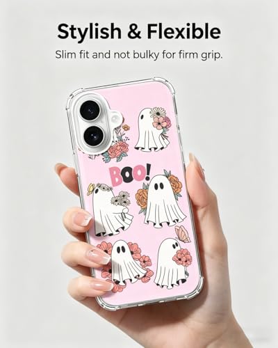 Spooky Pink Ghosts Flowers Phone Case Compatible with iPhone 17, Halloween Vibe Phone Cover for iPhone 17 - color: Ghosts Flowers