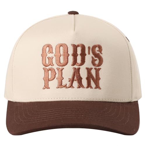 MIRMARU Christian Theme 5 Panel Embroidered Cotton Trucker Hat with Inspirational Faith Sayings for Men and Women - color: God's Plan, Brown