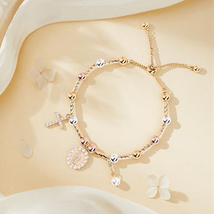 Rosary Cross Bracelet for Women, Gold Virgin Mary Rosary Beads Catholic Bracelet - style: multicolor beads