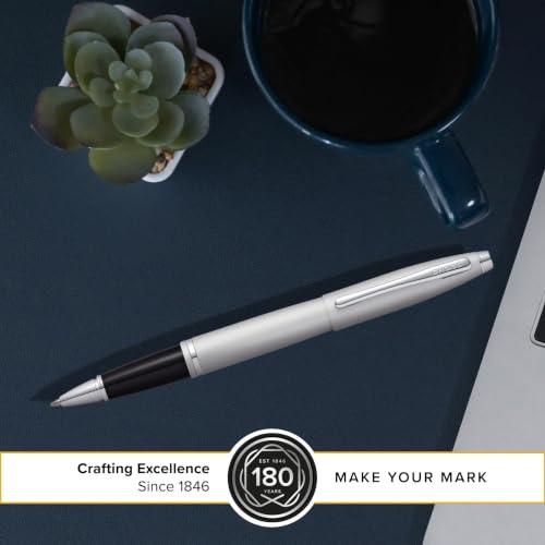 Cross Calais Rollerball Pen, Satin Chrome, Medium Point, Black Ink - color: Satin Chrome
