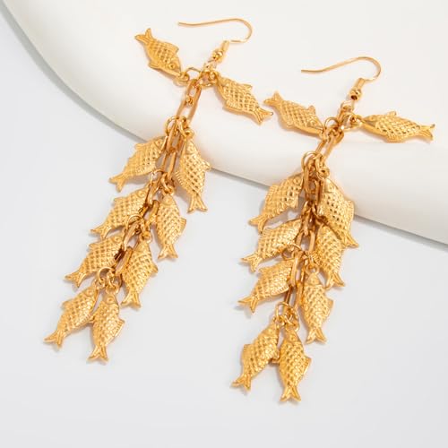 Fish Earrings for Women Layered Ocean Beach Inspired Statement Jewelry Gifts Summer Vacation Fashion Drop Earrings Unique Artisan Elegant Accessory - color: B