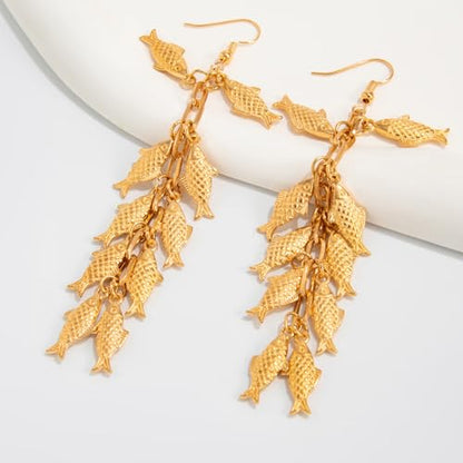 Fish Earrings for Women Layered Ocean Beach Inspired Statement Jewelry Gifts Summer Vacation Fashion Drop Earrings Unique Artisan Elegant Accessory - color: B