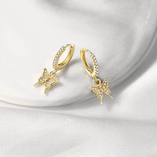 DAILY VIBES Cute Gold Mini Dangle Huggie Hoop Earrings for Women Trendy - color: Butterfly CZ