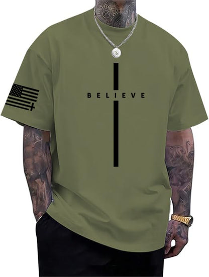 Eatbook Christian Shirts for Men Faith Over Fear Religious Tshirt - color: Armygreen, size: Large