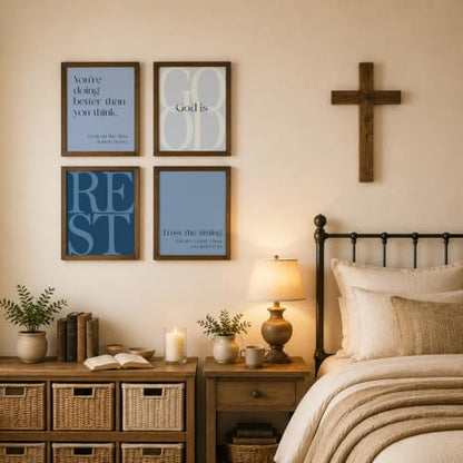 WEFKODO Navy Christian Bible Wall Art God Decor Pray Posters 8x10 Unframed - color: God Good Navy