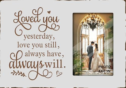 EXQUIDECA Wooden Rustic White Engraved Love You Picture Frames 4x6 Inches - color: white love you still