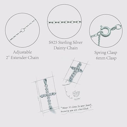 Cross Necklace for Women, Handcrafted S925 Sterling Silver Pendant - color: Sterling Silver + Zirconia
