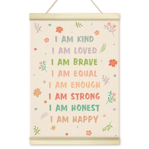 LWBEO Positive Affirmations Poster Hanger Frame, Motivational Wooden Canvas Art Print, Positive Wall Art for Toddler Baby Girls Room Bedroom Dorm Playroom Decor 12x16in -11 - color: Positive Affirmations