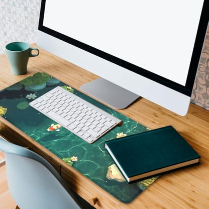 Koi Fish Gaming Mouse Pad 3D Carp Pond Lotus Leaf Swimming Mousepad Extended Large Laptop Keyboard Non-Slip Rubber Base with Stitched Edges for Home 31.5x11.8 in - color: Koi Fish, size: 31.5L x 11.8W inches