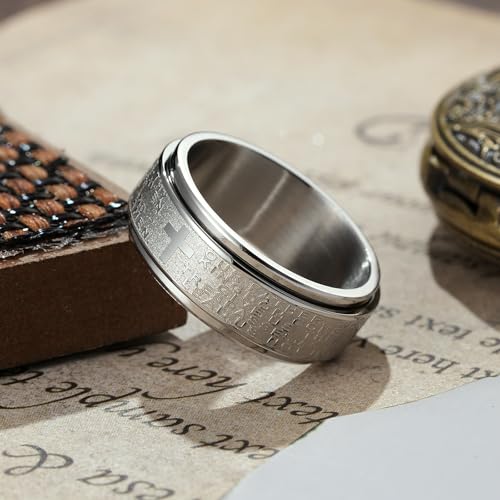 King Will 8mm Black/Gold/Silver Prayer Stainless Steel Ring - color: silver