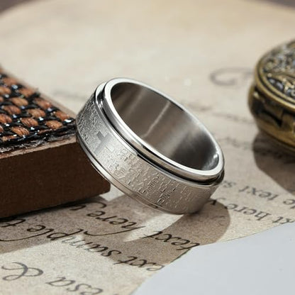 King Will 8mm Black/Gold/Silver Prayer Stainless Steel Ring - color: silver