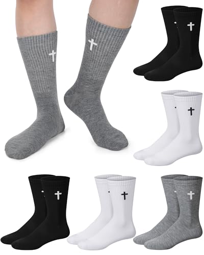 Shihanee 6 Pairs Cross Socks for Men Women - color: Black, White, Dark Grey