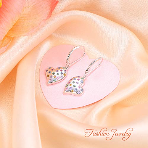 S925 Sterling Silver Heart Dangle Drop Earrings for Women Jewelry Gift - style: Colour