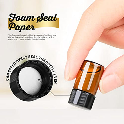 Teenitor 100Packs Essential Oil Bottles, Amber Glass Bottle, Essential Oil Bottle 2Ml Bottles, Small Oil Vial Sample Bottles 2ML 0.068OZ - size: 2ML