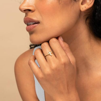 Cross Ring Women 14K Gold Plated Statement Stackable Engagement Christian - color: A-Gold
