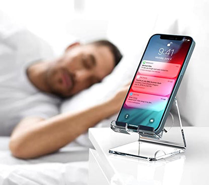 Crpich Acrylic Cell Phone Stand, Portable Phone Holder, Clear Phone Stand for Desk, Compatible with Phone16 15 14 13 Pro Max Mini 12 11 SE, Switch, Android Smartphone, Pad, Tablet, Desk Accessories - color: Clear
