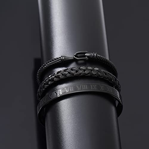 WFYOU Stainless Steel Bracelets for Men Gold Cuff Bracelet Birthday Gifts - color: Black 5