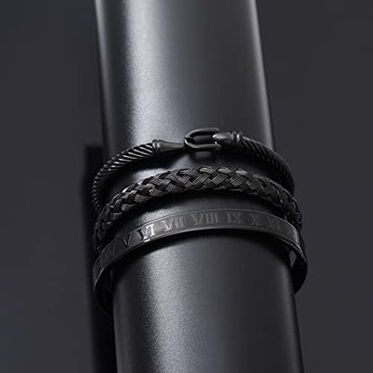 WFYOU Stainless Steel Bracelets for Men Gold Cuff Bracelet Birthday Gifts - color: Black 5