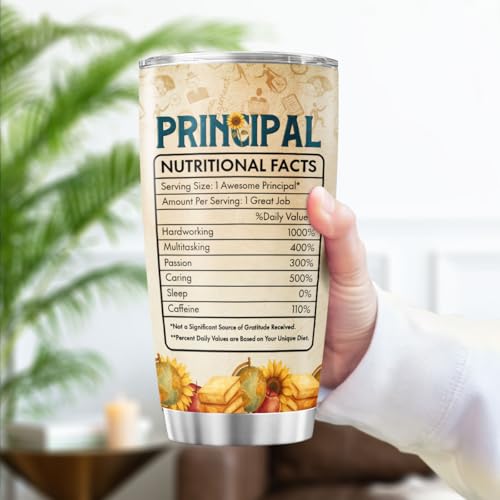 Principal Appreciation Gift 20oz, Stainless Steel Insulated Tumbler with Funny Definition and Nutrition Facts, Thoughtful End of Year Gift for School Leader, Mentor, Boss - color: School Principal Appreciation