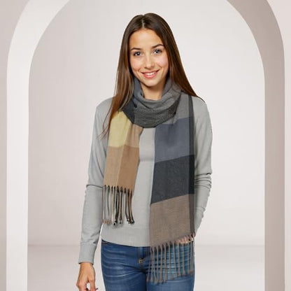 Loritta Winter Scarf for Women, Long Plaid Shawl Wraps Scarves Gifts - color: U-brown Red Lattice