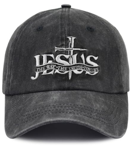 Christian Jesus Hat for Men Women, Adjustable Cotton Embroidered The Way The Truth The Life Baseball Cap - color: Black