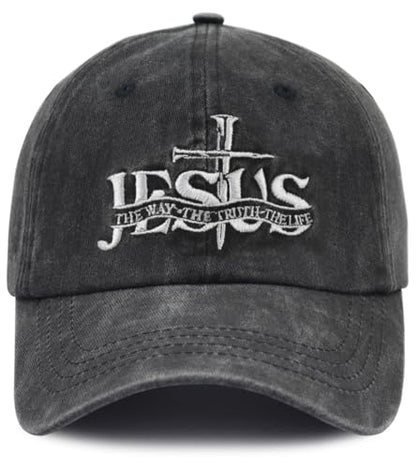 Christian Jesus Hat for Men Women, Adjustable Cotton Embroidered The Way The Truth The Life Baseball Cap - color: Black