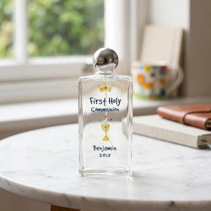 Personalized First Communion Holy Water Bottle - Laser Engraved Name & Date - color: Communion Blue
