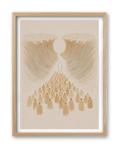 iHery 12x16in Moses Parting the Red Sea Framed Christian Wall Art - color: OAK Framed Sea, size: 16"L x 12"W