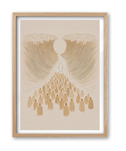 iHery 12x16in Moses Parting the Red Sea Framed Christian Wall Art - color: OAK Framed Sea, size: 16"L x 12"W