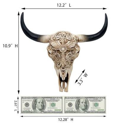 alikiki Western Cow Skull Wall-Decor - Realistic Animal Head Wall Hanging