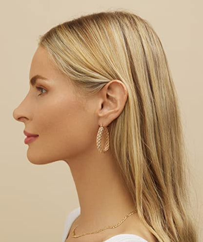 Barzel 18K Gold Plated Link Mesh Braided Filigree Hoop Earrings (Gold)